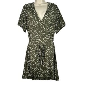 Gap Wrap Dress Women's Green Ditsy Floral Tie Waist Short Sleeve Mini